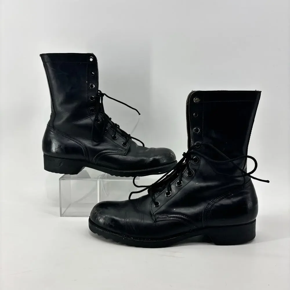 Vintage 1972 Genesco Mens Size 9 Black Tactical Leather Lace-Up Combat Military